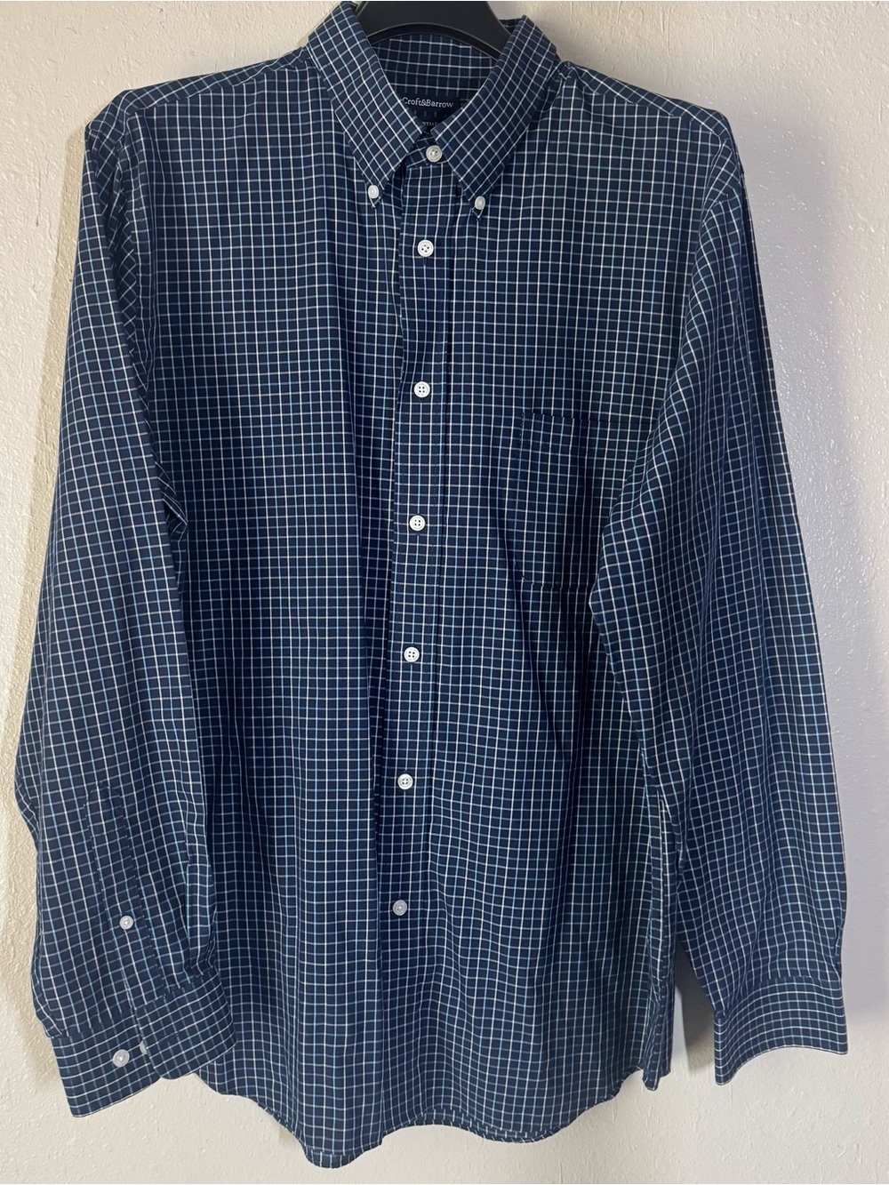 croft & barrow Navy and White Windowpane Button-Down Shirt